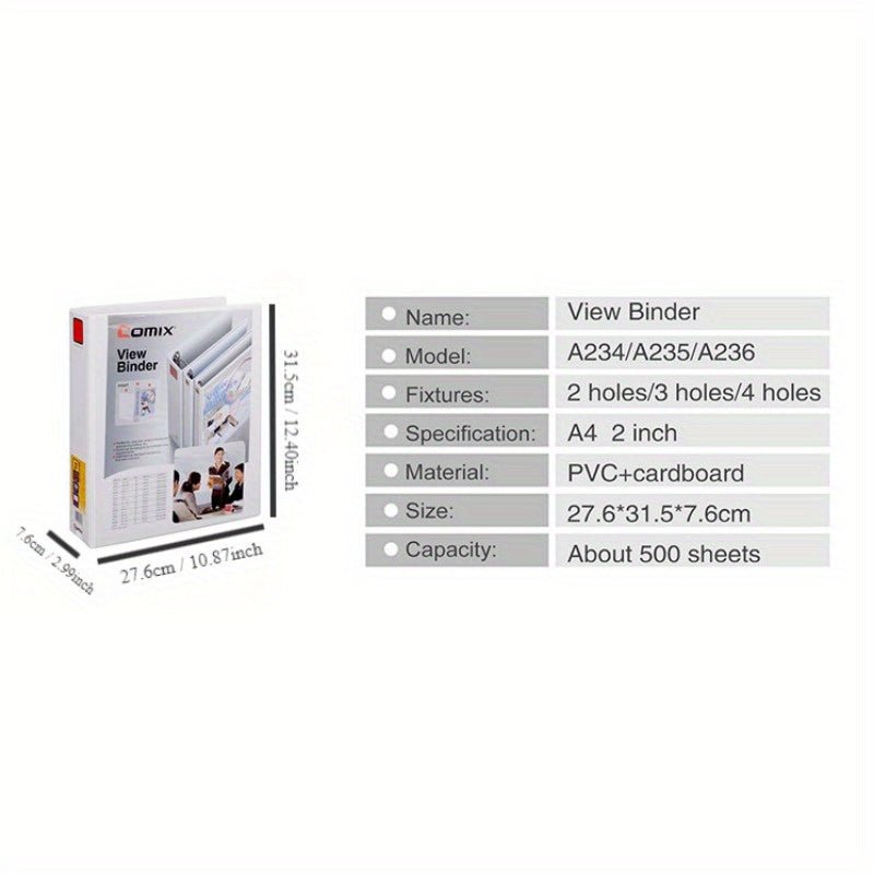 Comix A235 PVC Insert Bag A4 3 Inch 3 Holes D type Clip