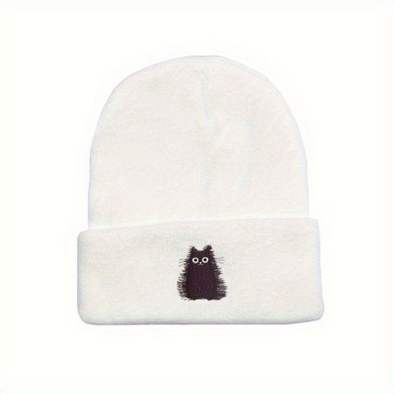 Cat Embroidered Knitted Beanie Hat Winter Warm Hat