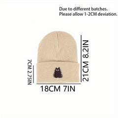 Cat Embroidered Knitted Beanie Hat Winter Warm Hat