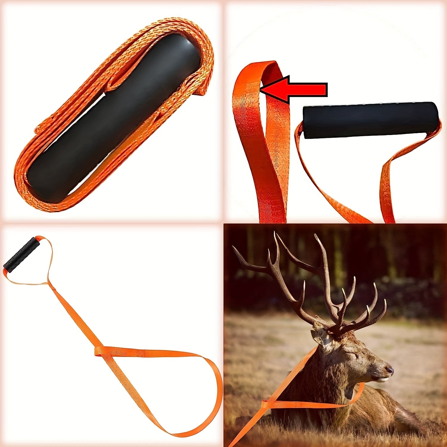 Heavy Duty Deer Drag Rope with Self Lock Loop and Non Slip Handle