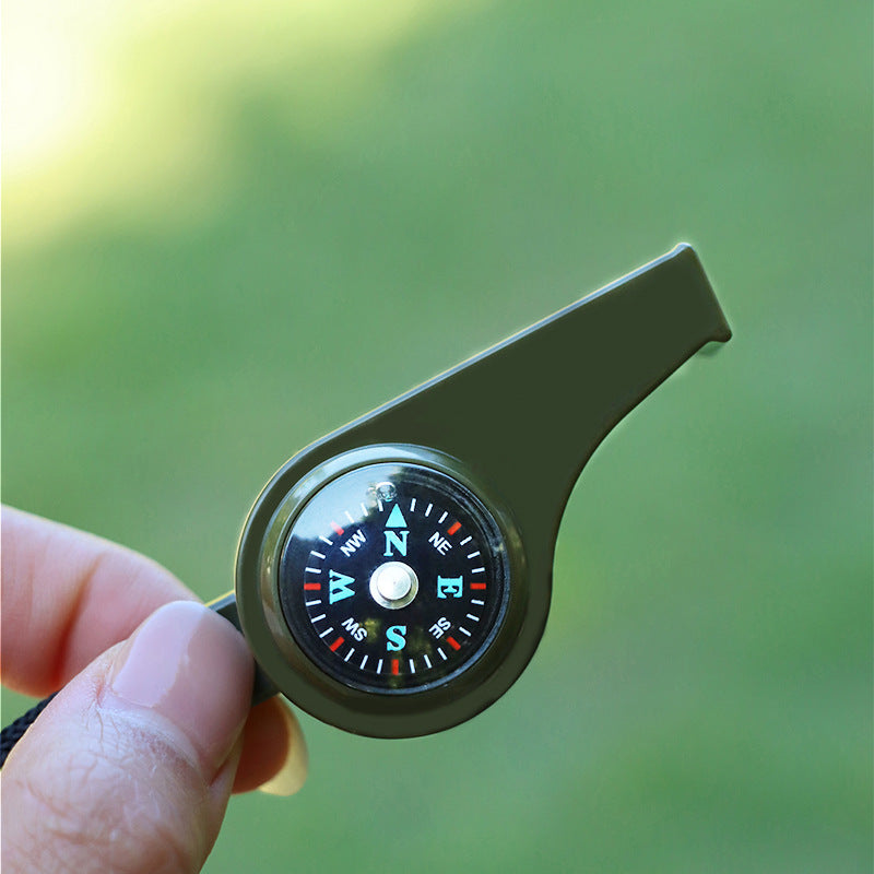 2pcs 3 In 1 Emergency Survival Whistle With Compass Thermometer