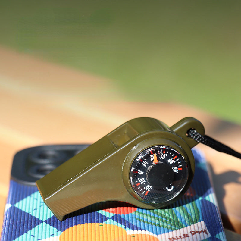 2pcs 3 In 1 Emergency Survival Whistle With Compass Thermometer