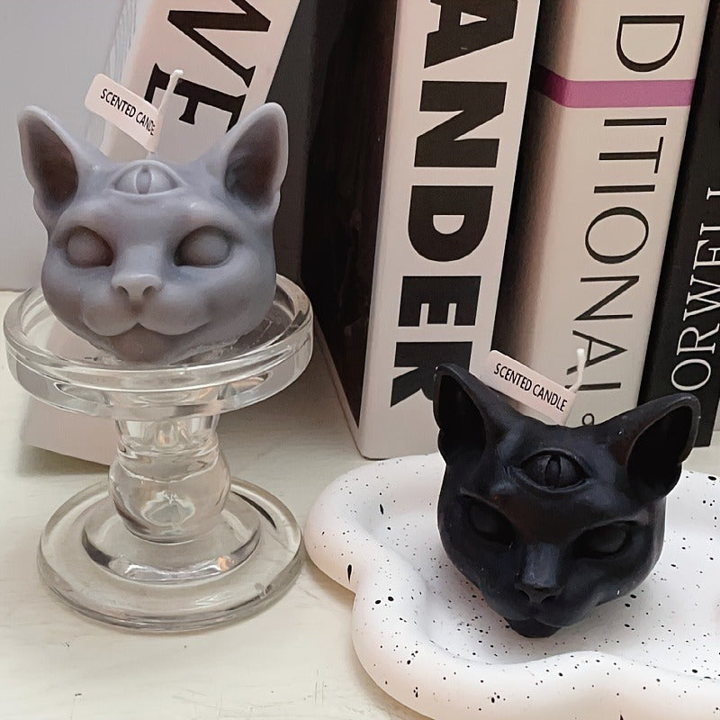 Grey Scented Three-eyed Cat Candles for Home Decoration