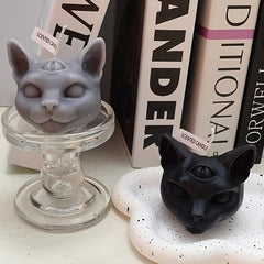 Grey Scented Three-eyed Cat Candles for Home Decoration