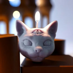 Grey Scented Three-eyed Cat Candles for Home Decoration