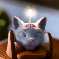 Grey Scented Three-eyed Cat Candles for Home Decoration