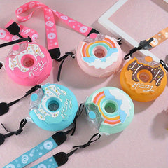 Donut Water Bottle 380ml Leakproof Straw Outdoor Sports Fitness Travel