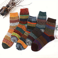 5 Pairs Multicolor Wool Cotton Socks Men Winter Thick Crew Thermal Socks