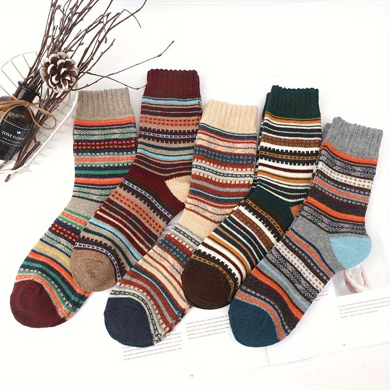 5 Pairs Multicolor Wool Cotton Socks Men Winter Thick Crew Thermal Socks