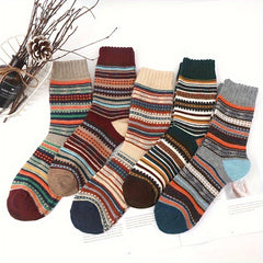 5 Pairs Multicolor Wool Cotton Socks Men Winter Thick Crew Thermal Socks