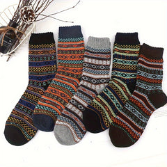 5 Pairs Multicolor Wool Cotton Socks Men Winter Thick Crew Thermal Socks