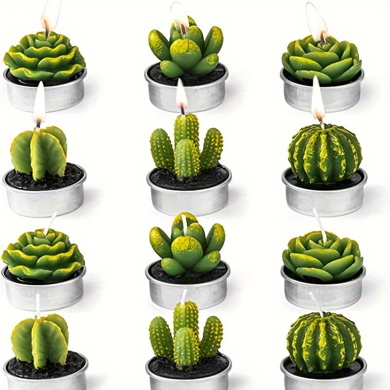 6pcs Cactus Tea Candles for Home Decor, Party, Wedding, Home Decoration
