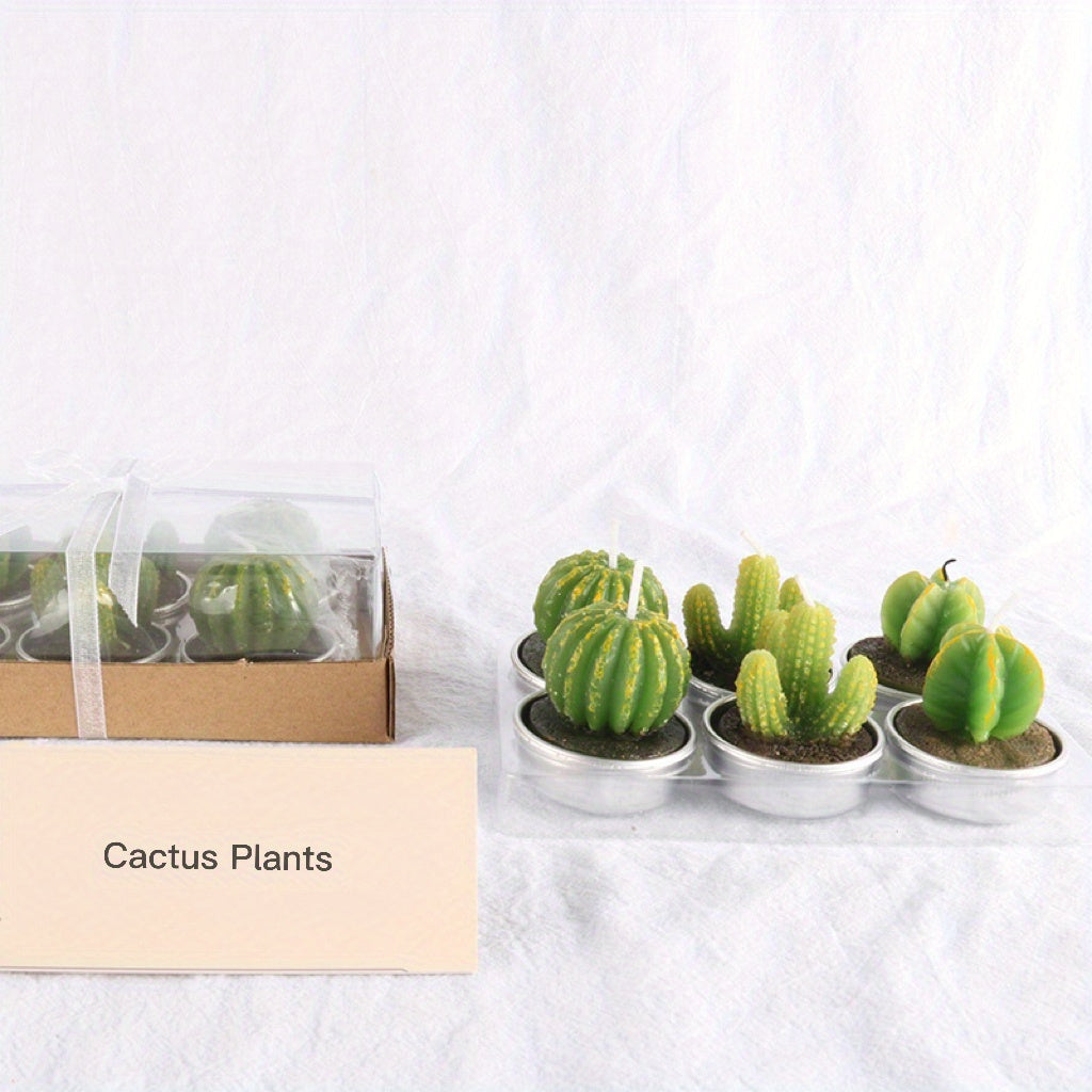 6pcs Cactus Tea Candles for Home Decor, Party, Wedding, Home Decoration