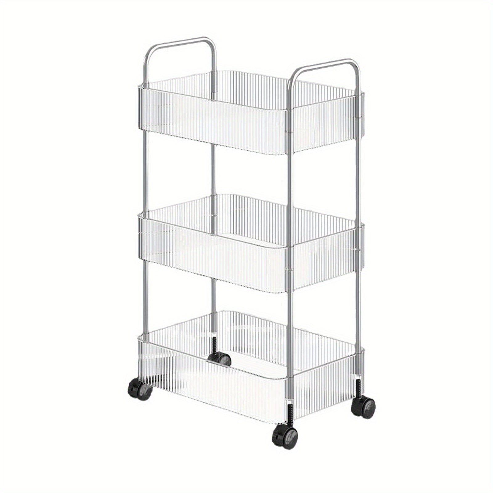 3 Tier Storage Cart Office Bookshelf with Wheels Clear Plastic Organizer