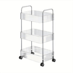 3 Tier Storage Cart Office Bookshelf with Wheels Clear Plastic Organizer