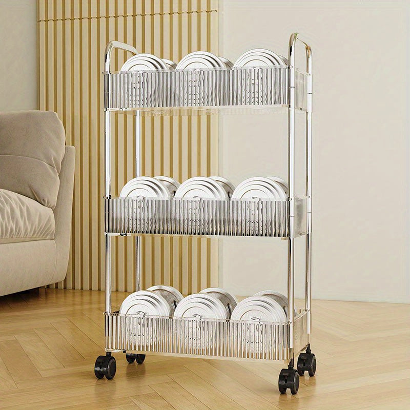 3 Tier Storage Cart Office Bookshelf with Wheels Clear Plastic Organizer