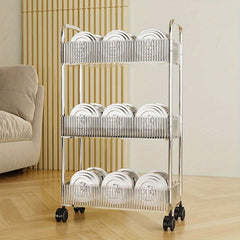 3 Tier Storage Cart Office Bookshelf with Wheels Clear Plastic Organizer