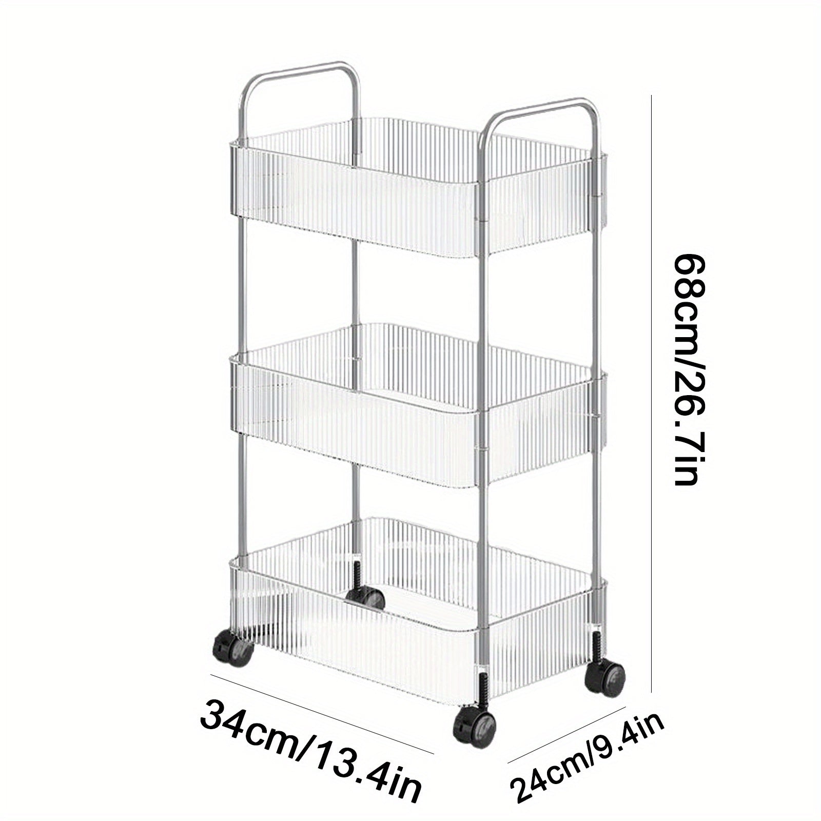 3 Tier Storage Cart Office Bookshelf with Wheels Clear Plastic Organizer
