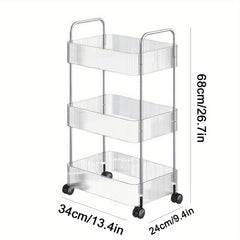 3 Tier Storage Cart Office Bookshelf with Wheels Clear Plastic Organizer