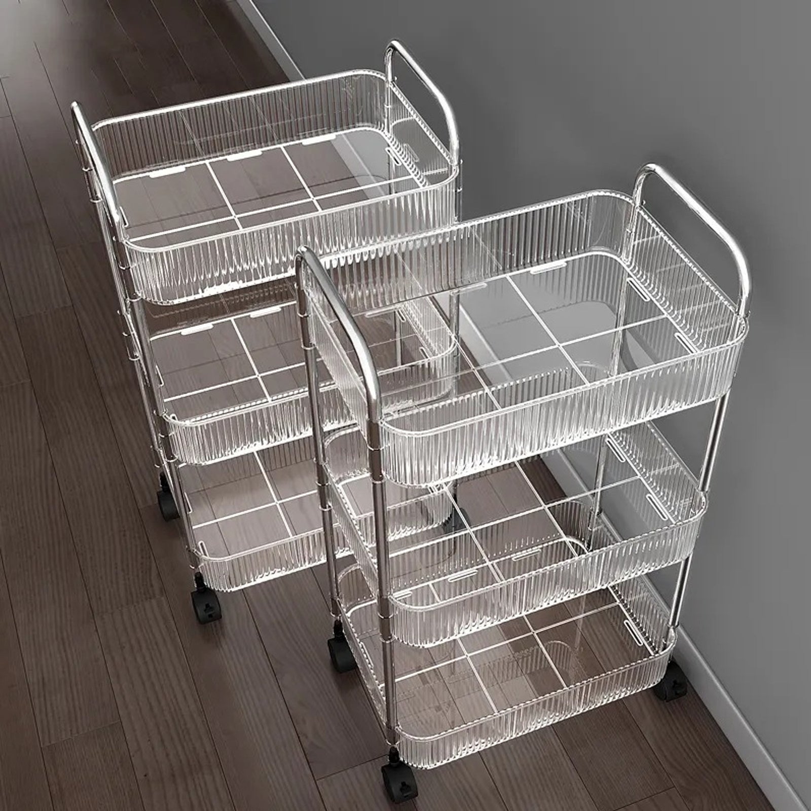 3 Tier Storage Cart Office Bookshelf with Wheels Clear Plastic Organizer