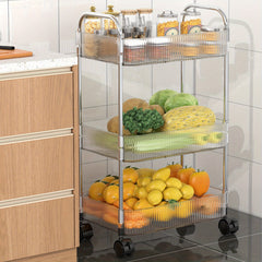 3 Tier Storage Cart Office Bookshelf with Wheels Clear Plastic Organizer