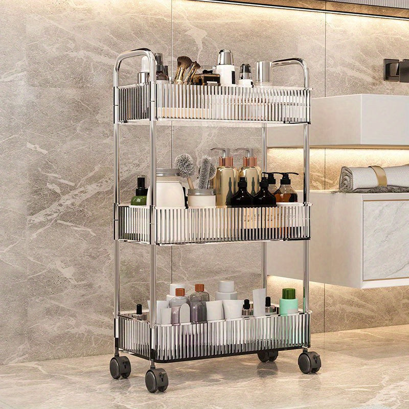 3 Tier Storage Cart Office Bookshelf with Wheels Clear Plastic Organizer