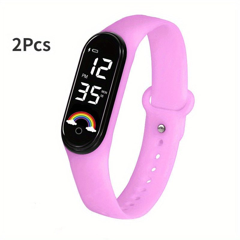 2Pcs Rainbow Led Bracelet Touch Screen Glow Watch Christmas Gift