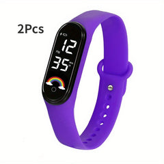 2Pcs Rainbow Led Bracelet Touch Screen Glow Watch Christmas Gift