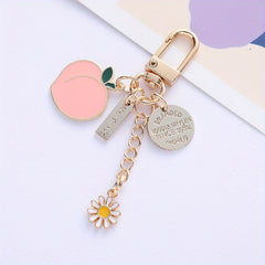 Alloy Fruit Peach Keychain Small Peach Letter Tag Bag Pendant Key Chain Gift