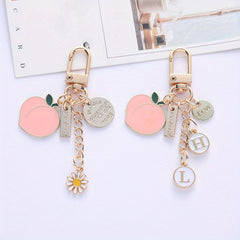 Alloy Fruit Peach Keychain Small Peach Letter Tag Bag Pendant Key Chain Gift