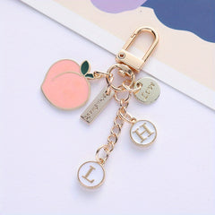Alloy Fruit Peach Keychain Small Peach Letter Tag Bag Pendant Key Chain Gift