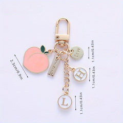 Alloy Fruit Peach Keychain Small Peach Letter Tag Bag Pendant Key Chain Gift