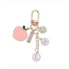 Alloy Fruit Peach Keychain Small Peach Letter Tag Bag Pendant Key Chain Gift