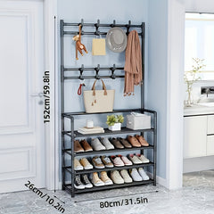 Metal Shoe And Hat Rack with 8 Hooks and Waterproof Cloth Layer