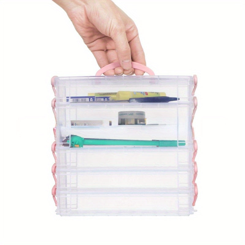 6 Layers Portable Pencil Watercolor Pen Storage Box Detachable Stationery Box