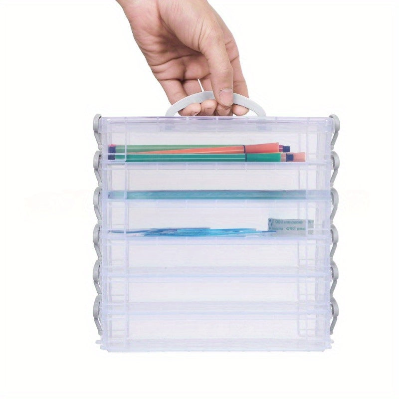 6 Layers Portable Pencil Watercolor Pen Storage Box Detachable Stationery Box