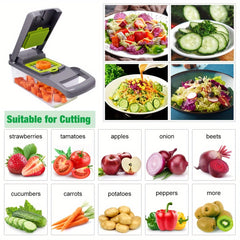 Kitchen Vegetable Chopper 14 In 1 Food Cutter With 8 Blades And Container