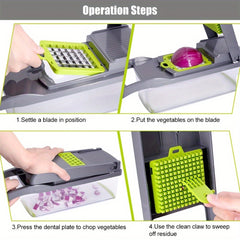 Kitchen Vegetable Chopper 14 In 1 Food Cutter With 8 Blades And Container