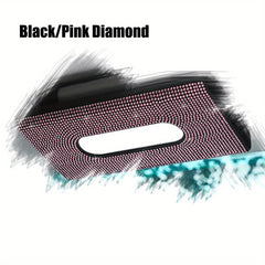 PU Leather Car Tissue Box Pink Diamond Decor Car Interior Accessories