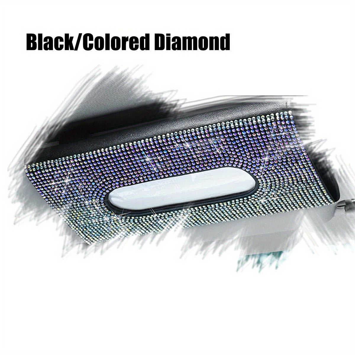 PU Leather Car Tissue Box w/ Diamond Decor Hanging Car Draw Paper Box