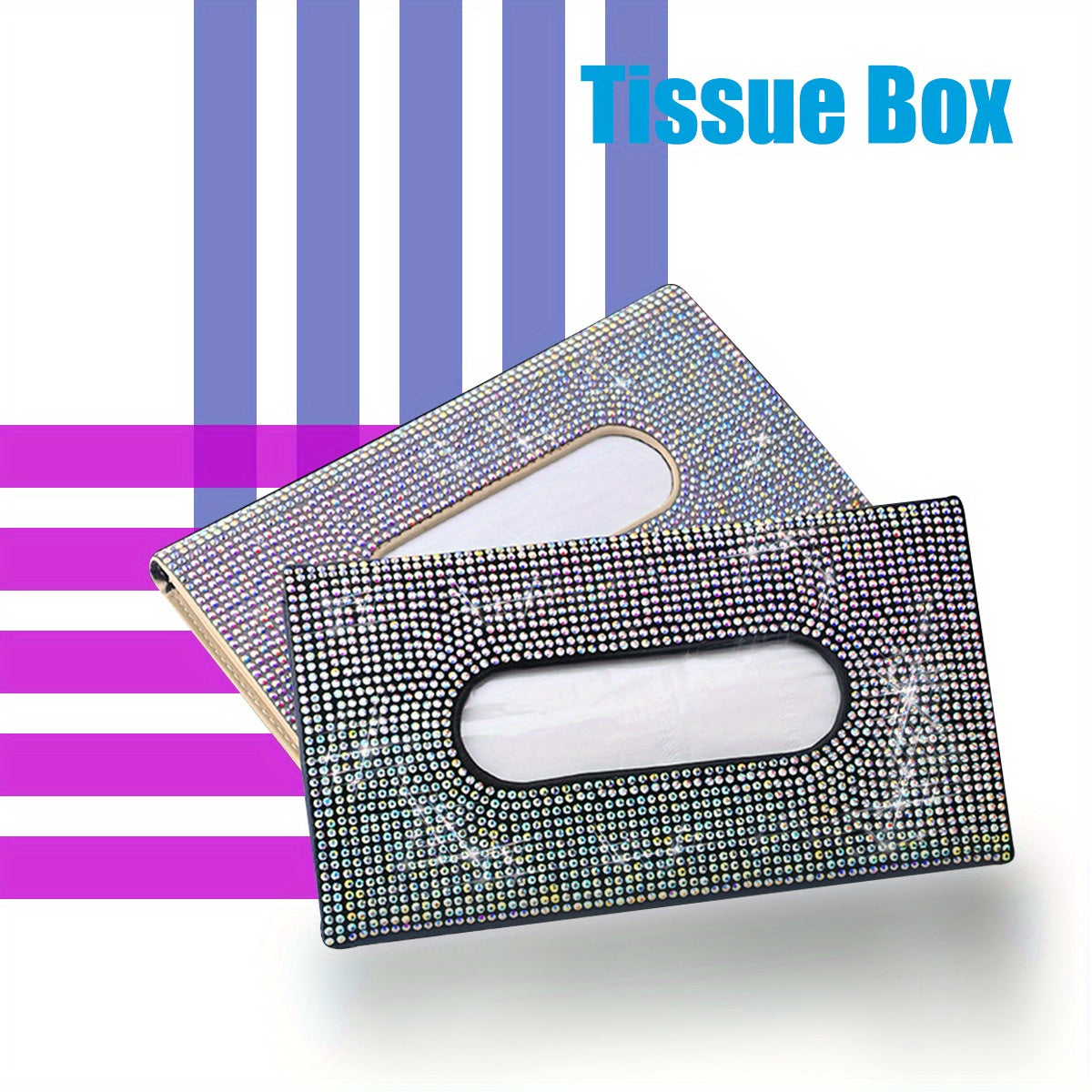 PU Leather Car Tissue Box w/ Diamond Decor Hanging Car Draw Paper Box