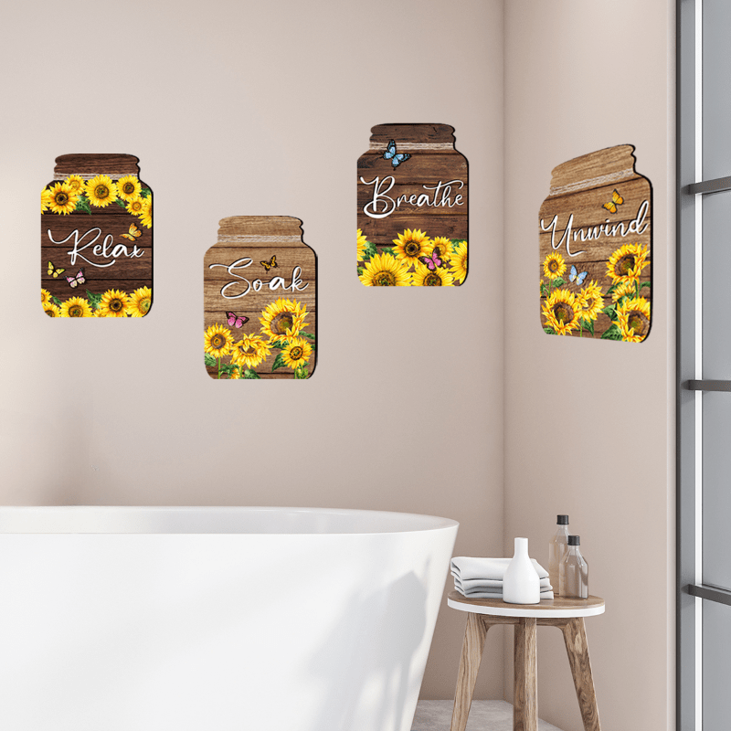 Set of 4 Sunflower Wall Stickers Home Office Bathroom Decoration