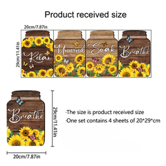Set of 4 Sunflower Wall Stickers Home Office Bathroom Decoration
