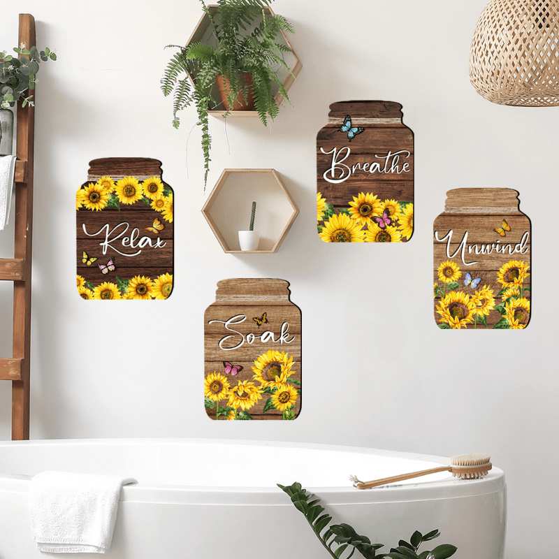 Set of 4 Sunflower Wall Stickers Home Office Bathroom Decoration