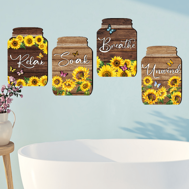 Set of 4 Sunflower Wall Stickers Home Office Bathroom Decoration