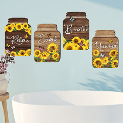 Set of 4 Sunflower Wall Stickers Home Office Bathroom Decoration