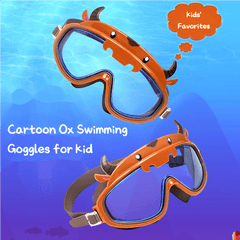 Cartoon Ox Swim Goggles Anti Fog Leakproof Large Frame for Kids 14+