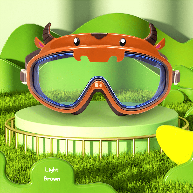 Cartoon Ox Swim Goggles Anti Fog Leakproof Large Frame for Kids 14+