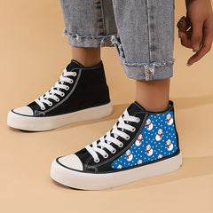 Christmas Snowman Print Canvas High Top Sneakers