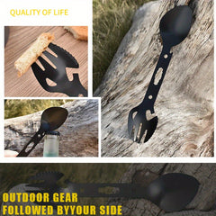 Outdoor Picnic Camping Tool Stainless Steel Tableware Fork Spoon Wrench